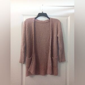 Girls Fairycore Open-Front Sweater Dusty Pink With Pockets Size Large